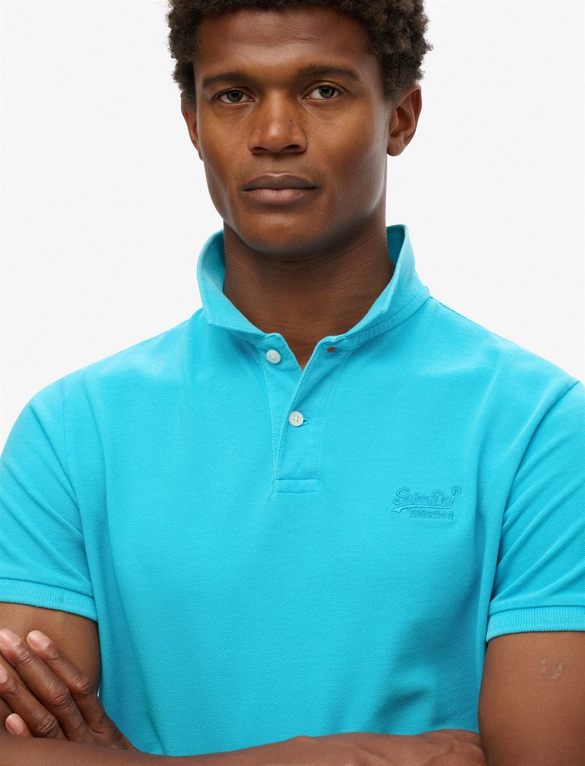 Superdry polo 2-knoops blauw effen pique korte mouw