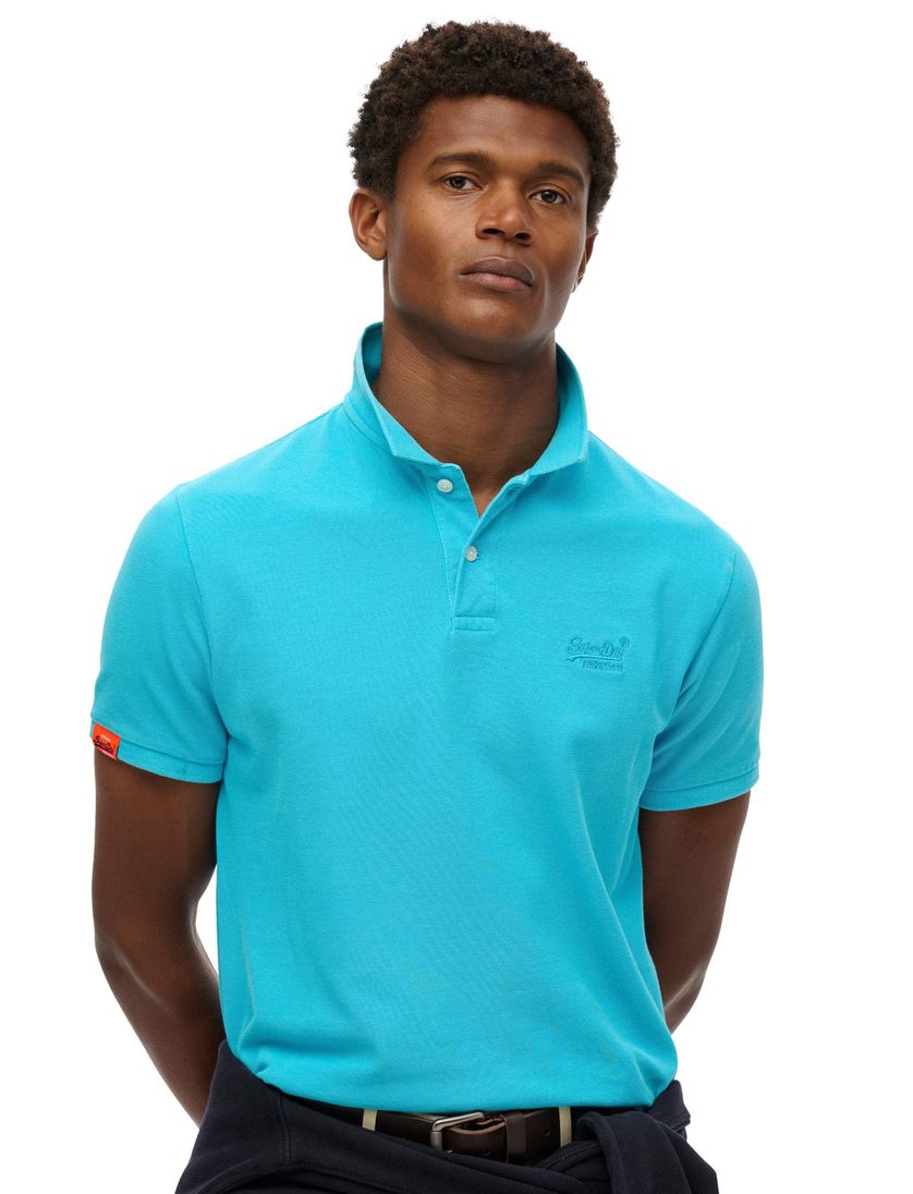 Superdry polo 2-knoops blauw effen pique korte mouw