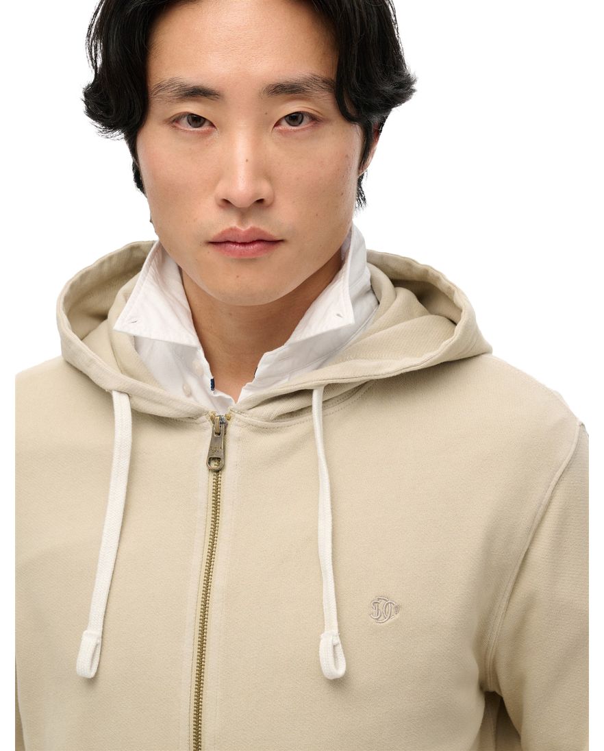 Superdry vest beige met capuchon effen katoen