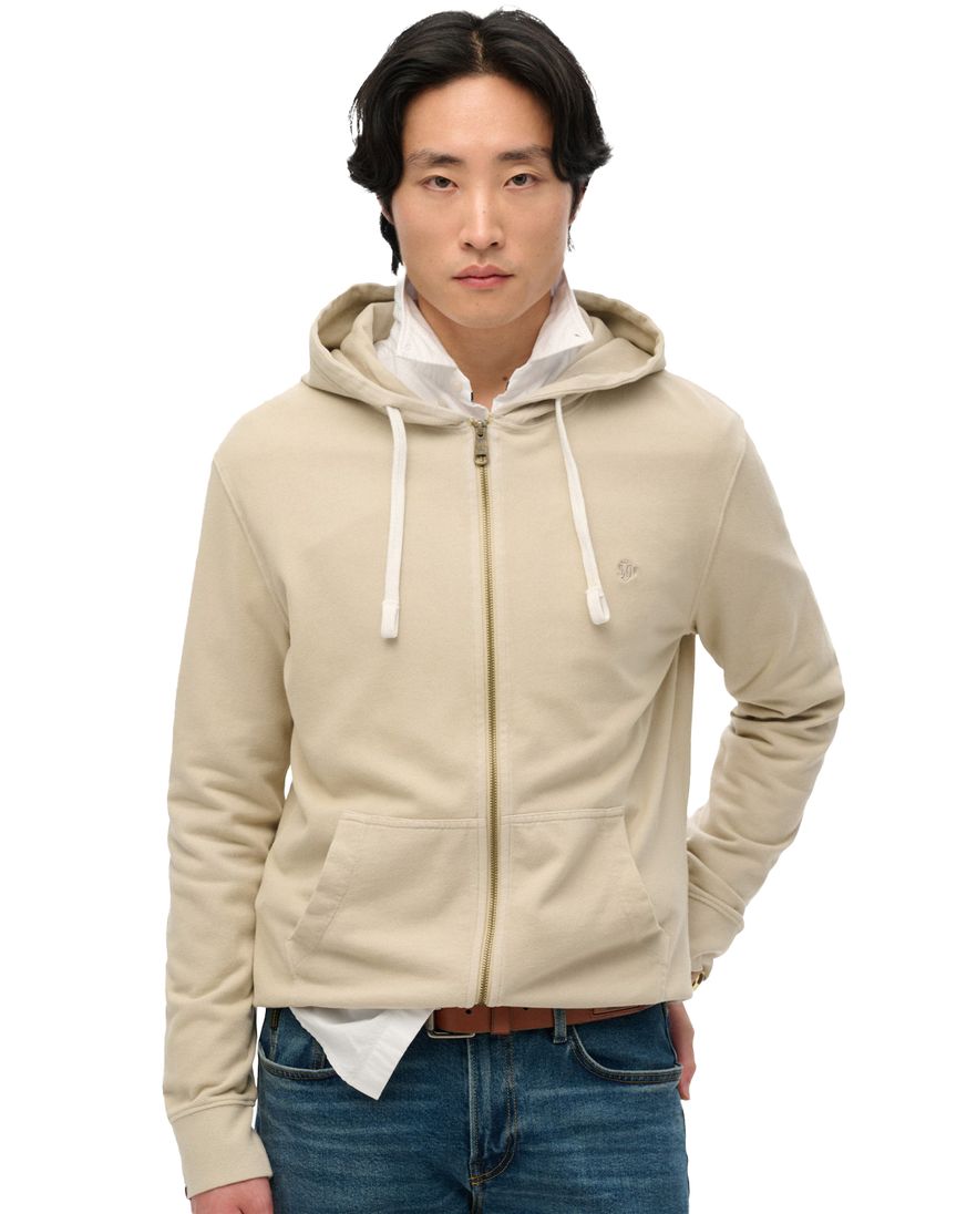 Superdry vest beige met capuchon effen katoen