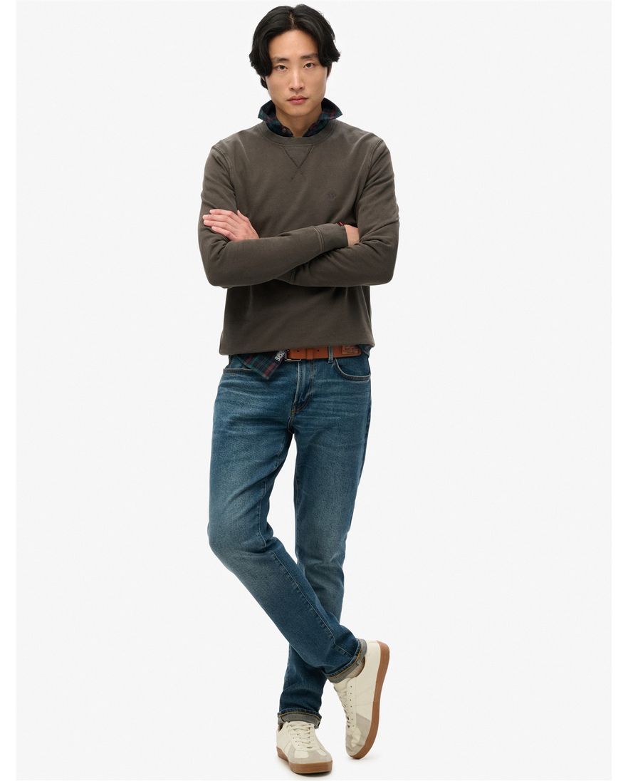 Superdry sweater bruin effen ronde hals katoen