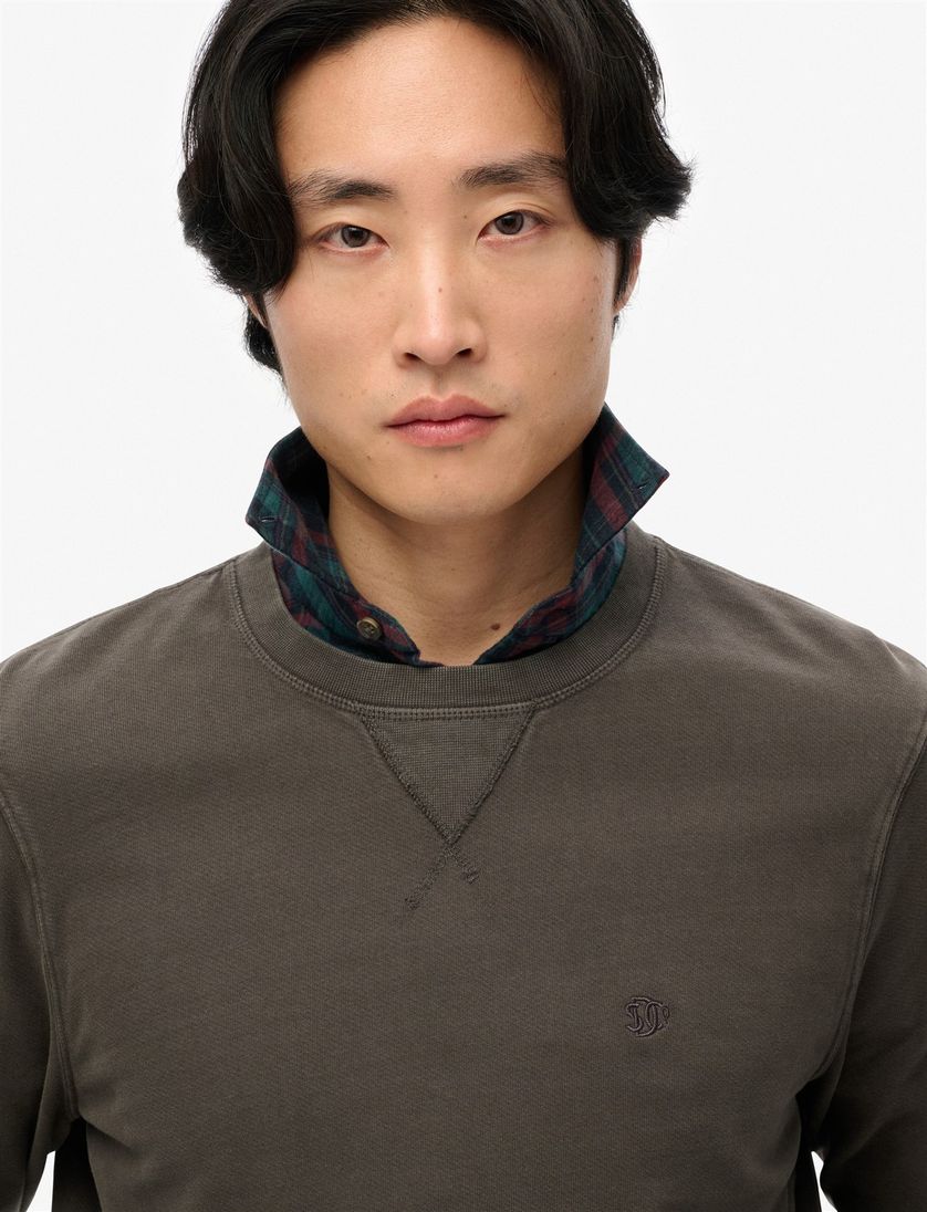 Superdry sweater bruin effen katoen ronde hals