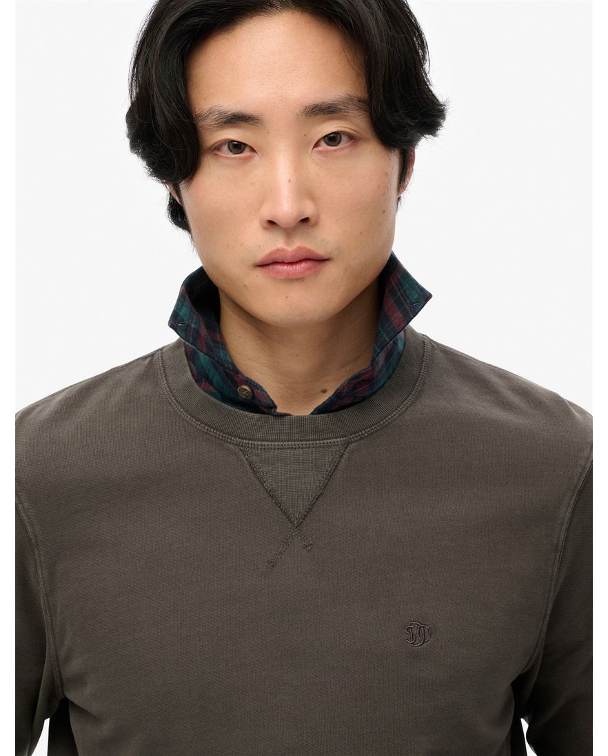 Superdry sweater bruin effen ronde hals katoen