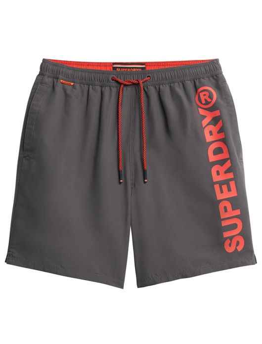 Superdry zwemshort grijs met rode letters effen