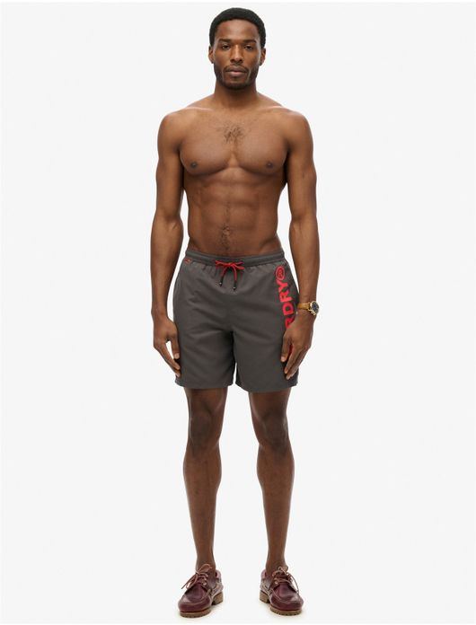 Superdry zwemshort grijs met rode letters effen