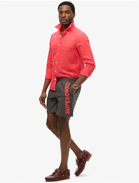 Superdry zwemshort grijs met rode letters effen