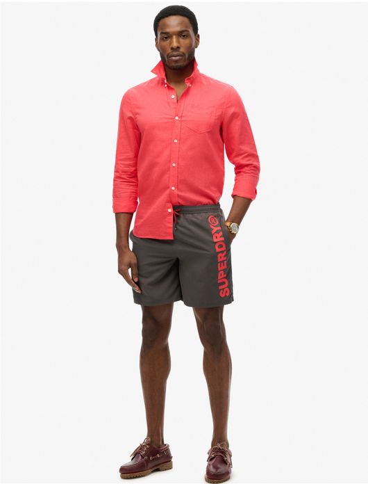 Superdry zwemshort grijs met rode letters effen