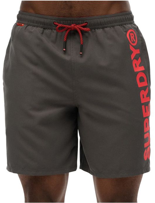 Superdry zwemshort grijs met rode letters effen