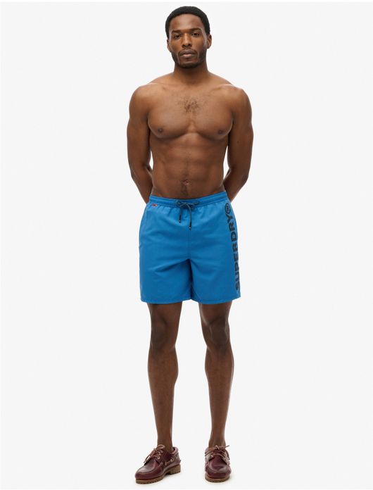 Superdry zwemshort blauw met letters effen