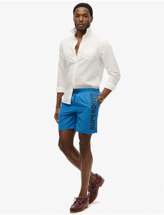 Superdry zwemshort blauw met letters effen