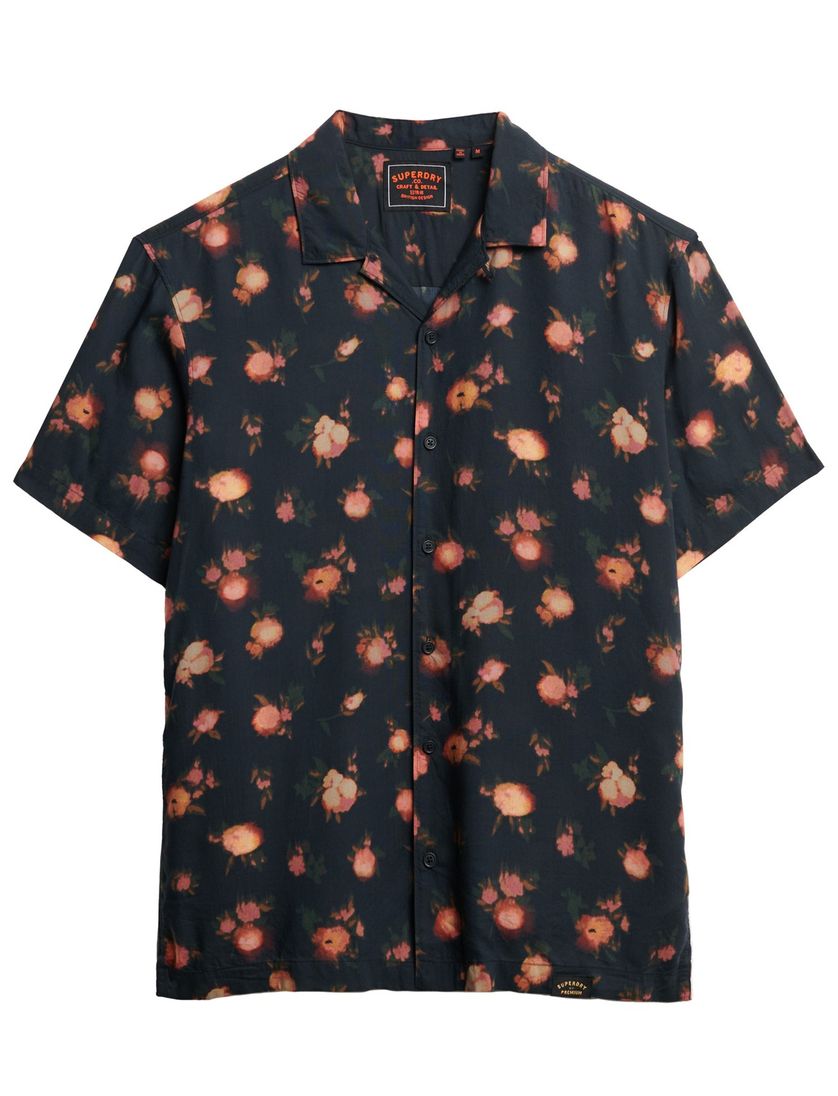 Superdry casual overhemd geprint korte mouw zwart geprint