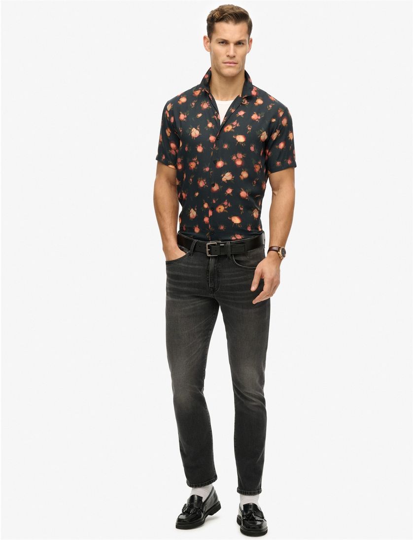 Superdry casual overhemd geprint korte mouw zwart geprint