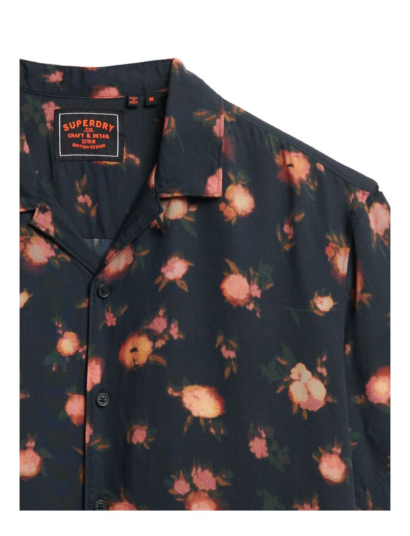 Superdry casual overhemd geprint korte mouw zwart geprint