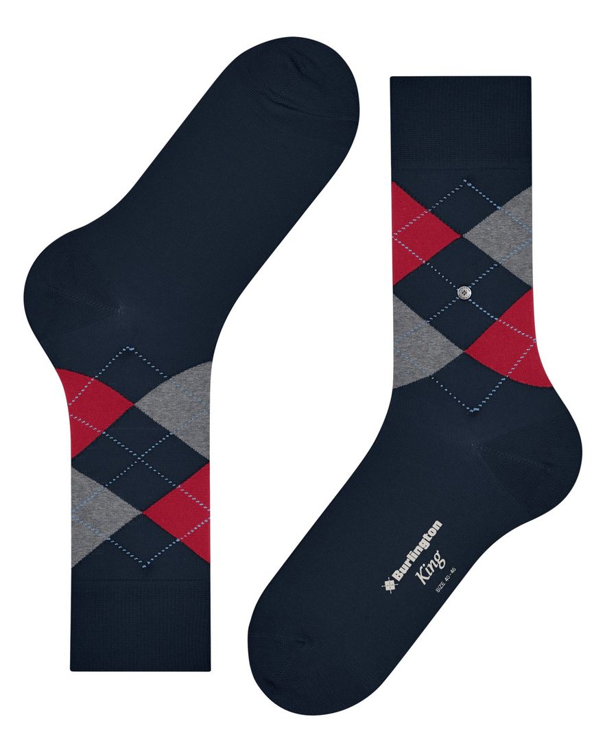 Burlington donkerblauwe sokken ruitjes katoen