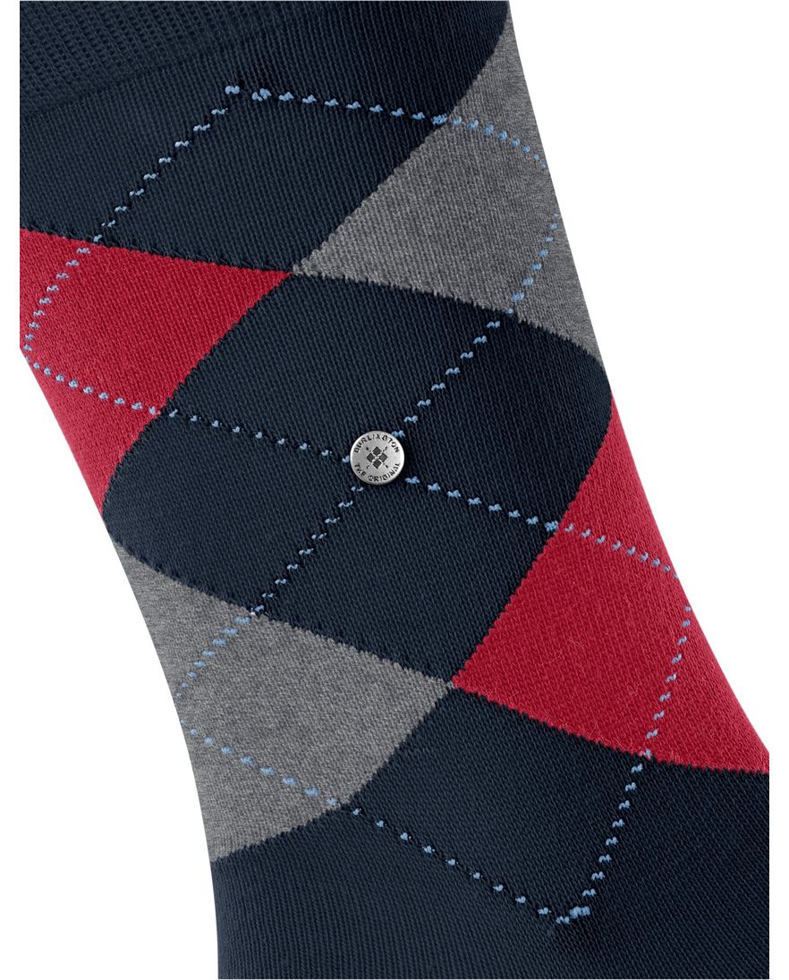 Burlington donkerblauwe sokken ruitjes katoen