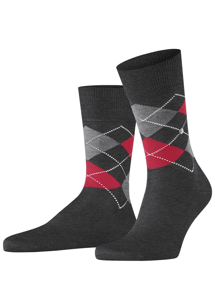 Burlington sokken grijs geruite patroon katoen