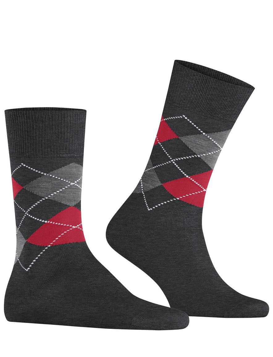 Burlington sokken grijs geruite patroon katoen