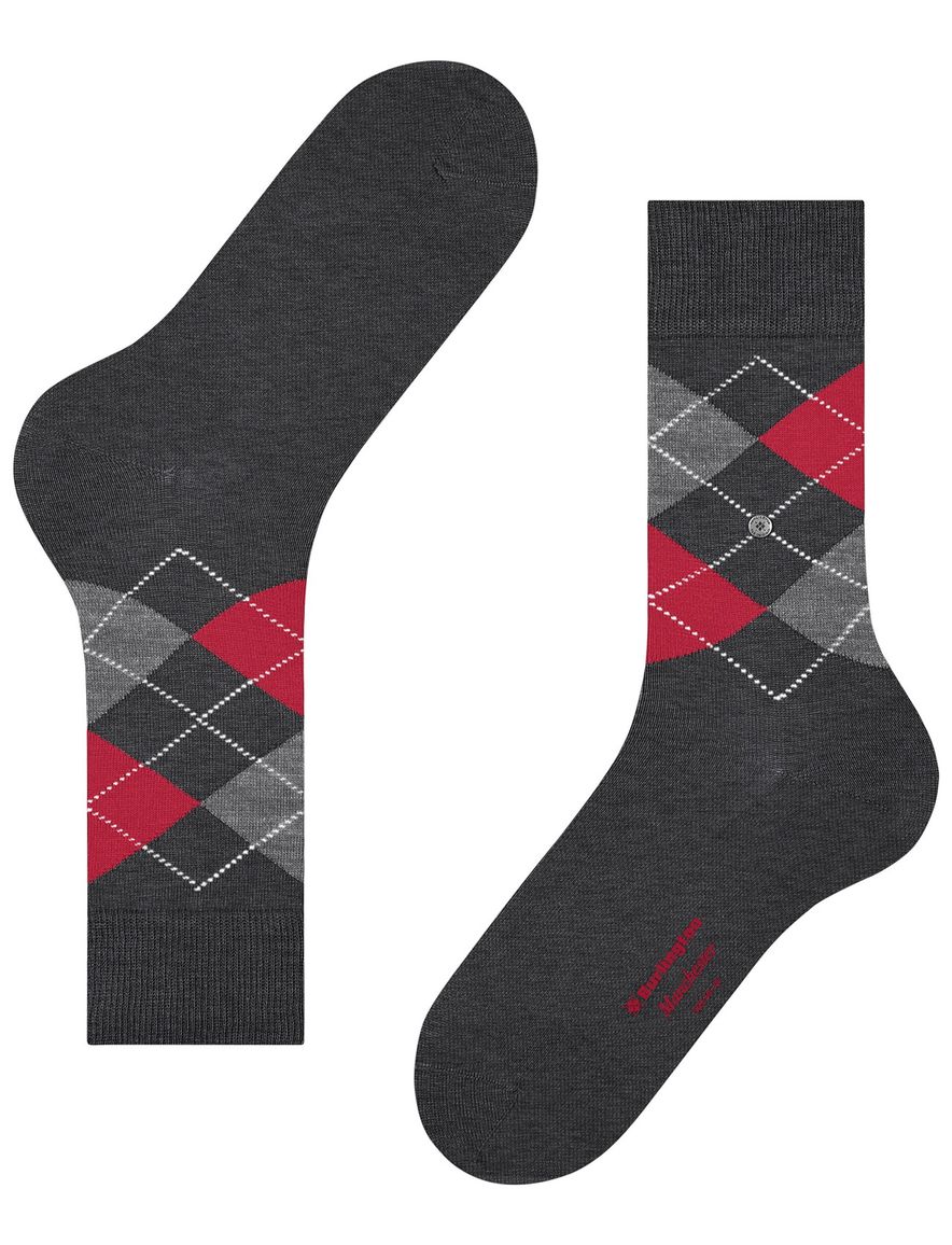 Burlington sokken grijs geruite patroon katoen