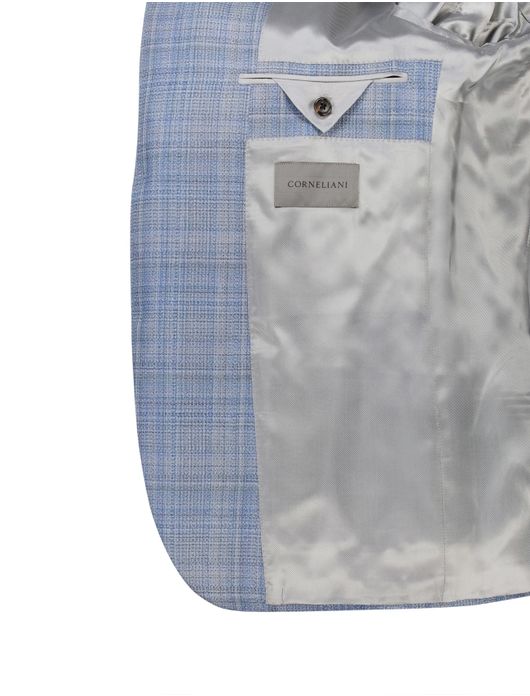 Corneliani colbert lichtblauw geruit wol steek zakken