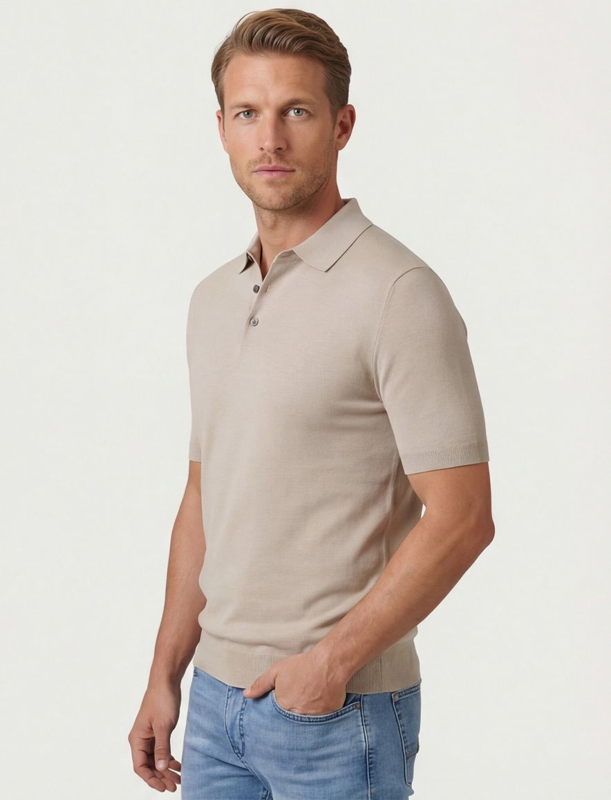 Thomas Maine katoenen poloshirt effe beige normale fit