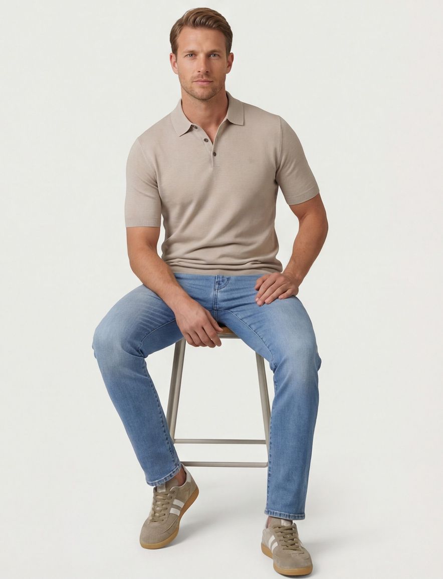 Thomas Maine katoenen poloshirt effe beige normale fit