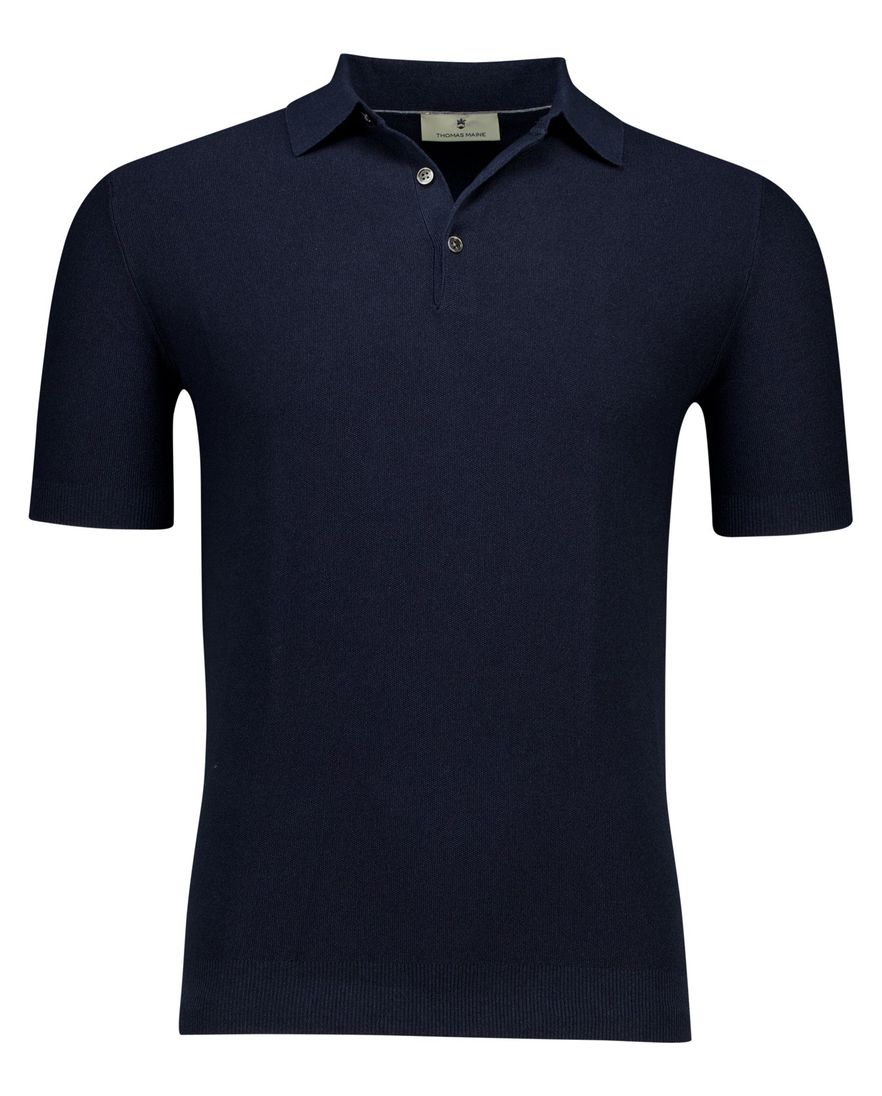 Thomas Maine polo donkerblauw effen normale fit katoen