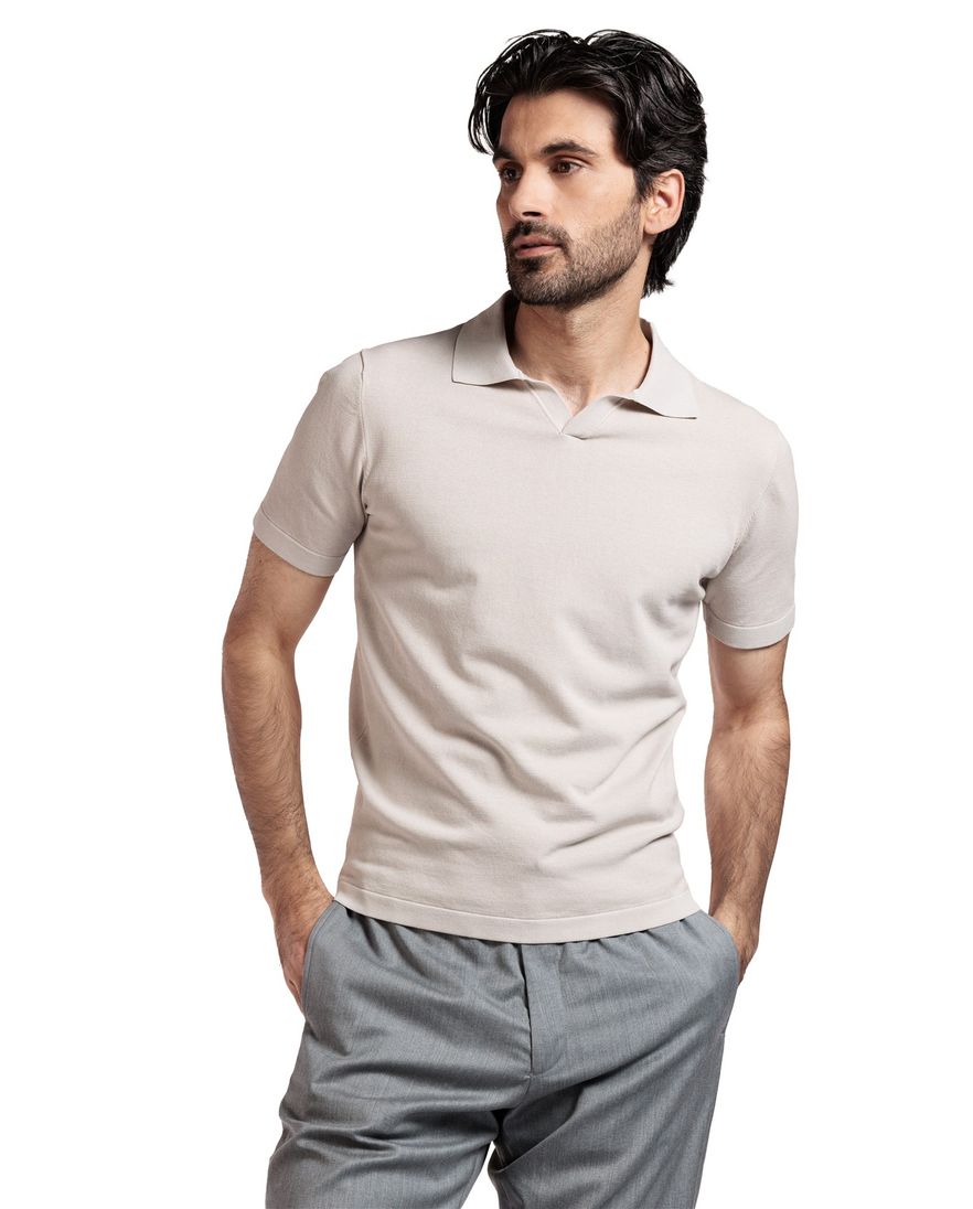Thomas Maine polo beige v-hals effen