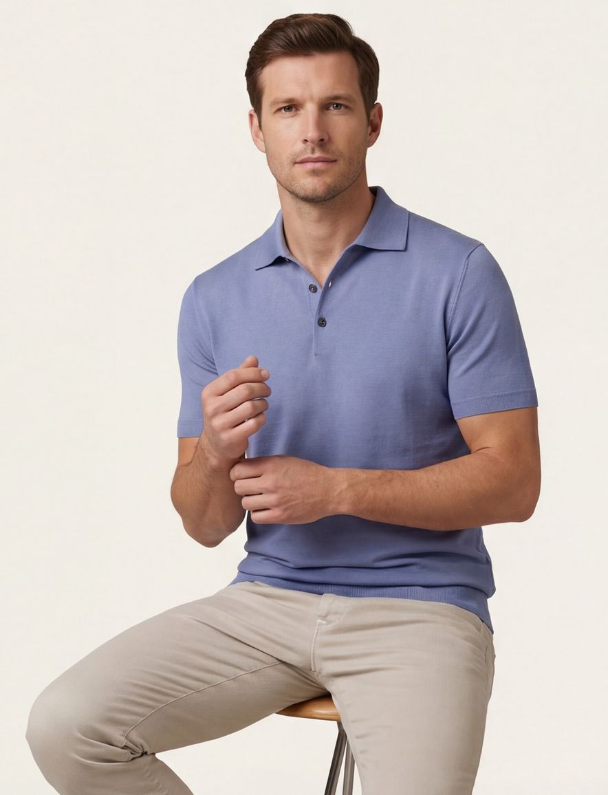 Thomas Maine polo blauw lyocell effen