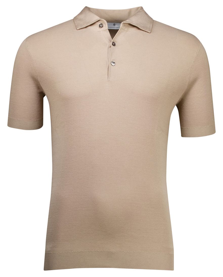 Thomas Maine polo beige gebreid korte mouw