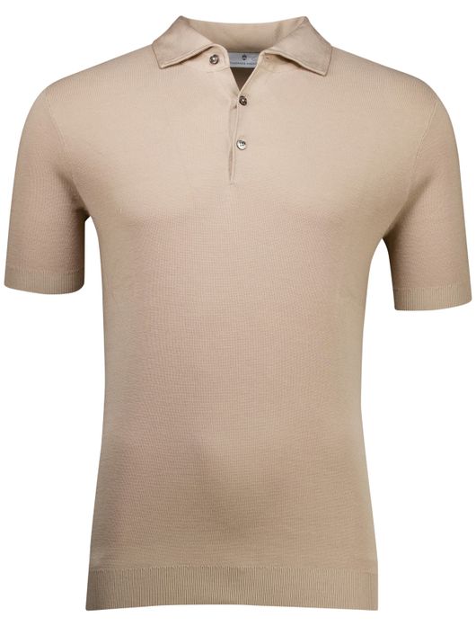 Thomas Maine polo beige Knitted Polo korte mouw