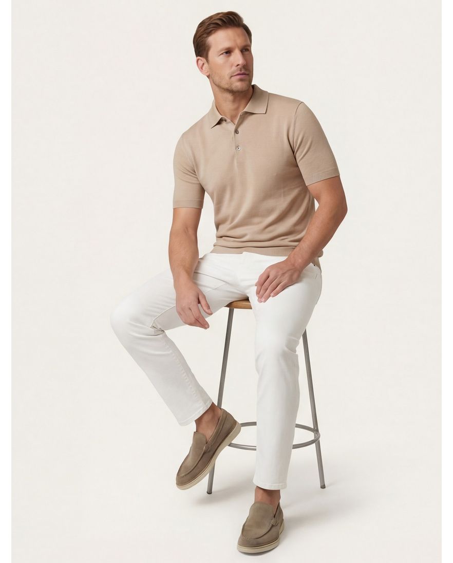 Thomas Maine polo beige gebreid korte mouw