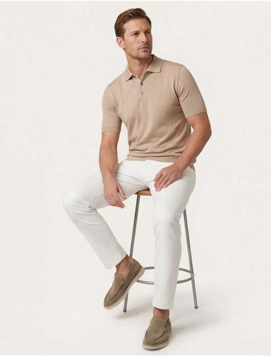 Thomas Maine polo beige Knitted Polo korte mouw