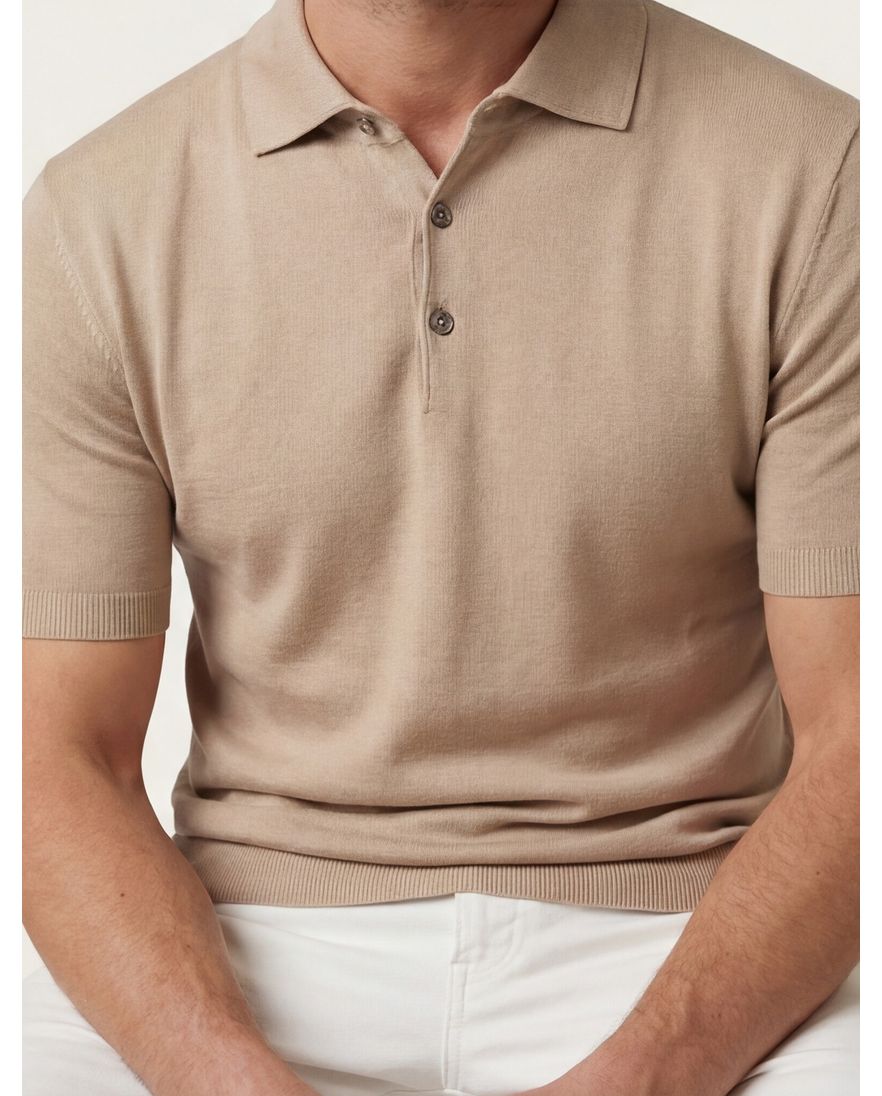 Thomas Maine polo beige gebreid korte mouw