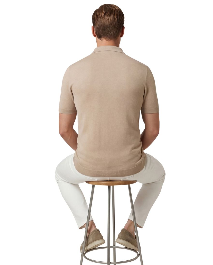 Thomas Maine polo beige gebreid korte mouw