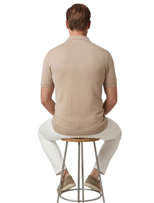 Thomas Maine polo beige Knitted Polo korte mouw