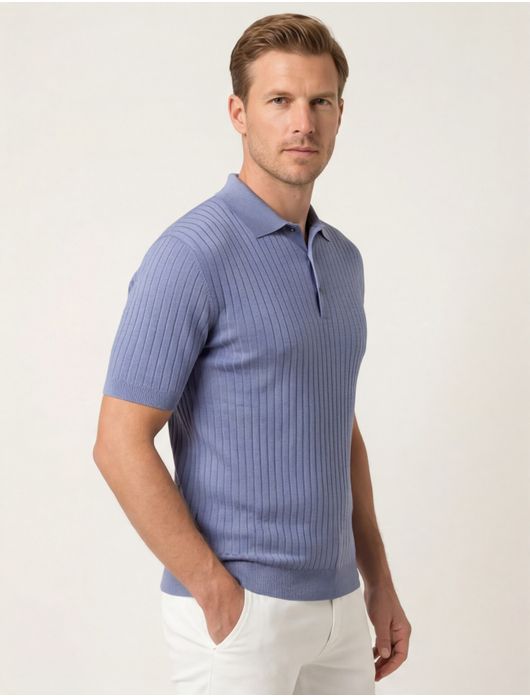 Thomas Maine polo trui korte mouw lichtblauw