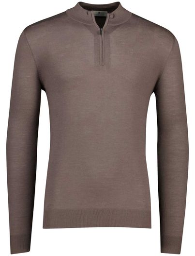Thomas Maine Thomas Maine half zip trui bruin merino wol met boord