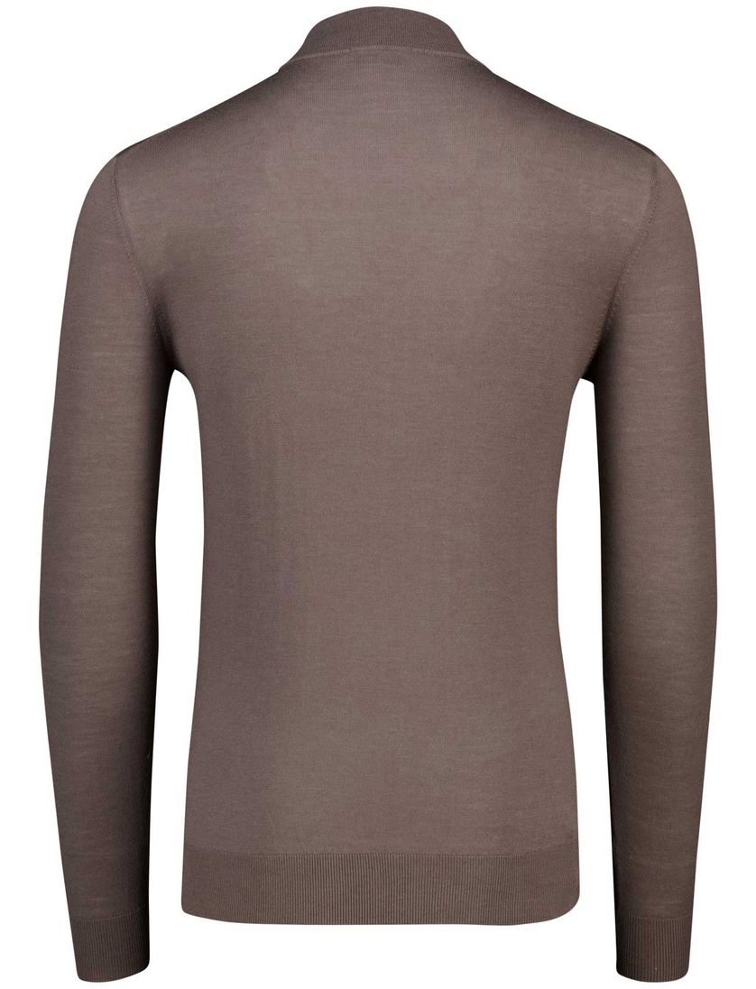 Thomas Maine half zip trui bruin merino wol met boord