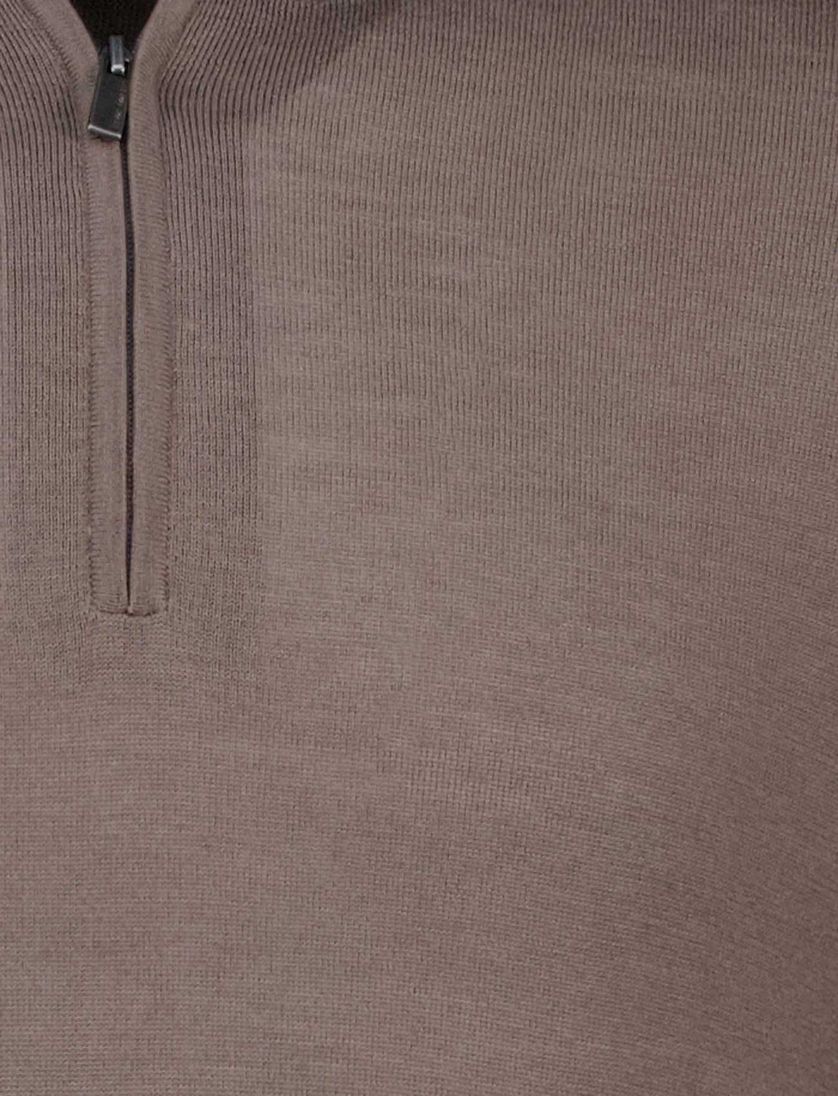 Thomas Maine half zip trui bruin merino wol met boord