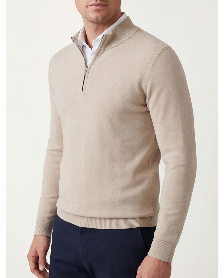 Thomas Maine trui half zip beige