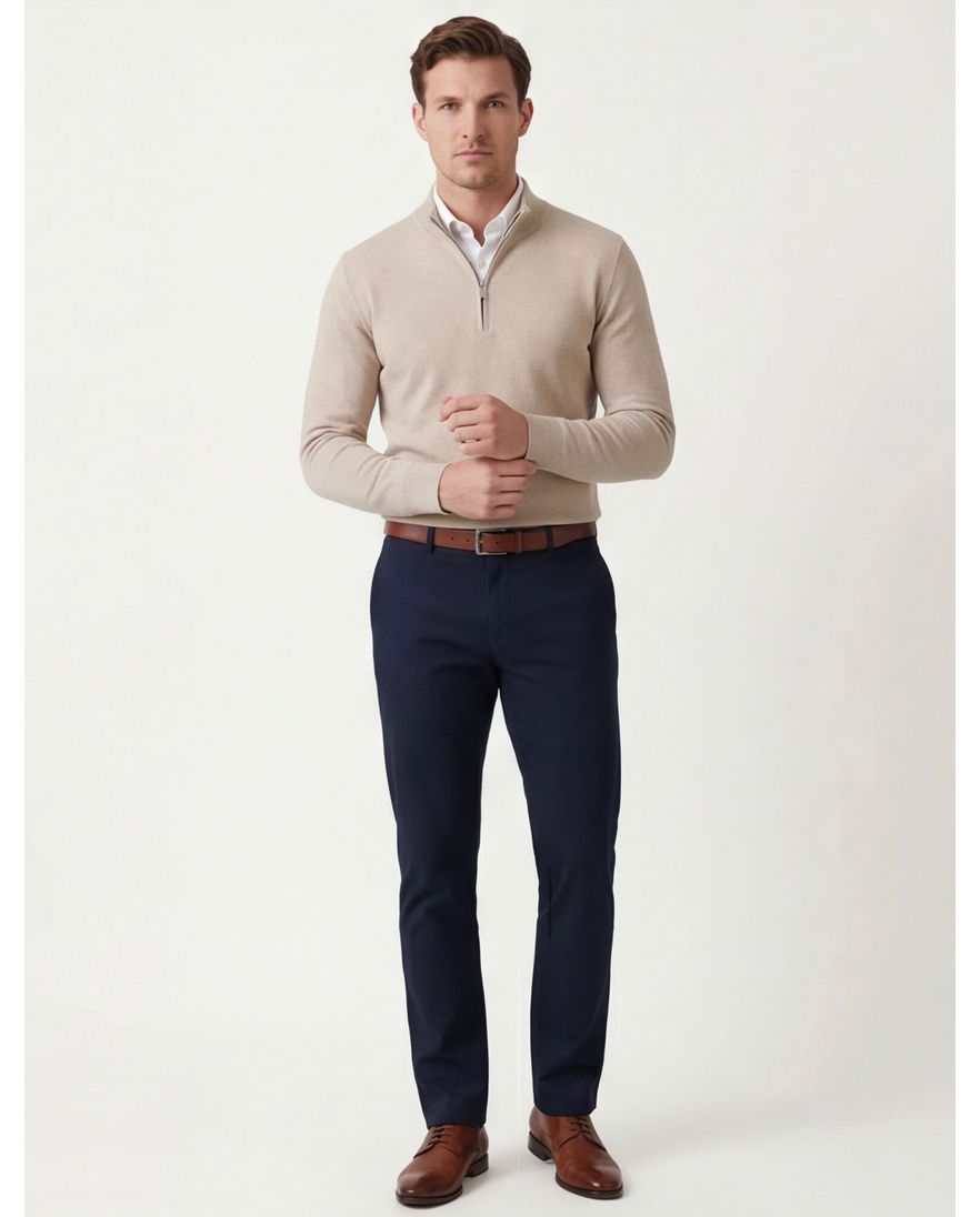 Thomas Maine trui half zip beige