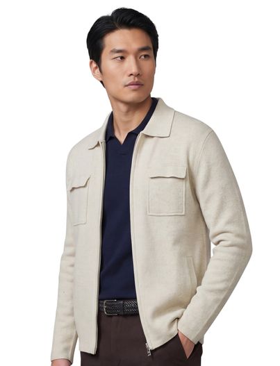 Baileys Overshirt Baileys beige katoen gemeleerd normale fit