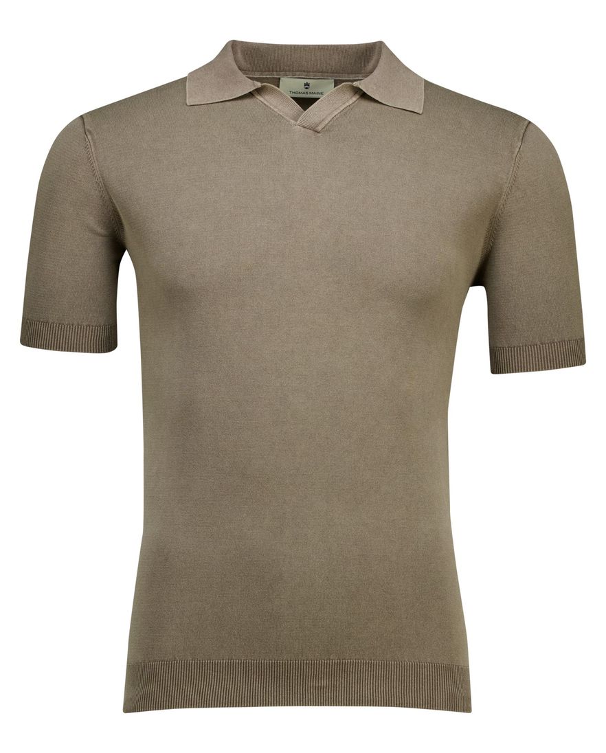 Thomas Maine polo v-hals bruin effen normale fit