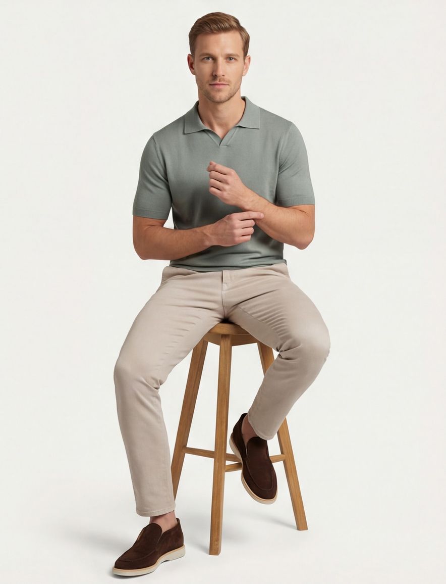 Thomas Maine polo v-hals groen effe normale fit