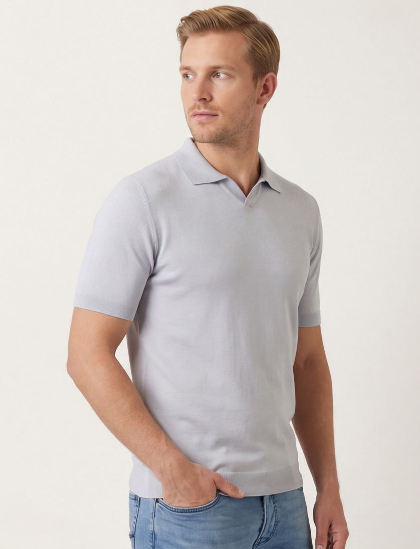 katoenen Thomas Maine poloshirt grijs effen normale fit