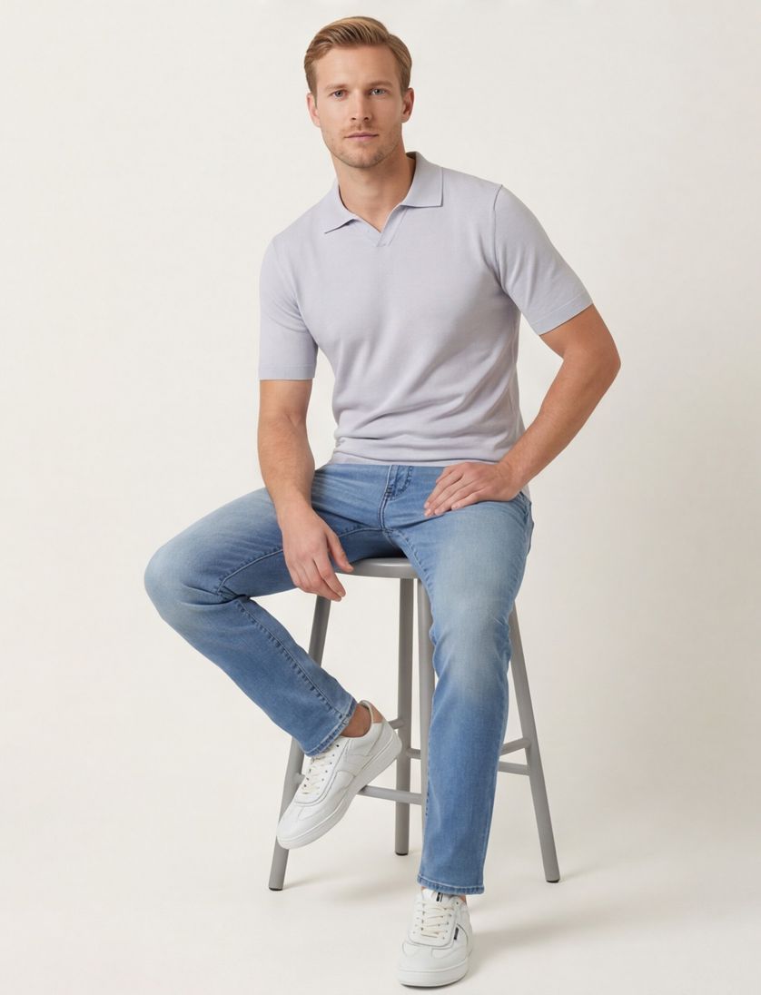 katoenen Thomas Maine poloshirt grijs effen normale fit