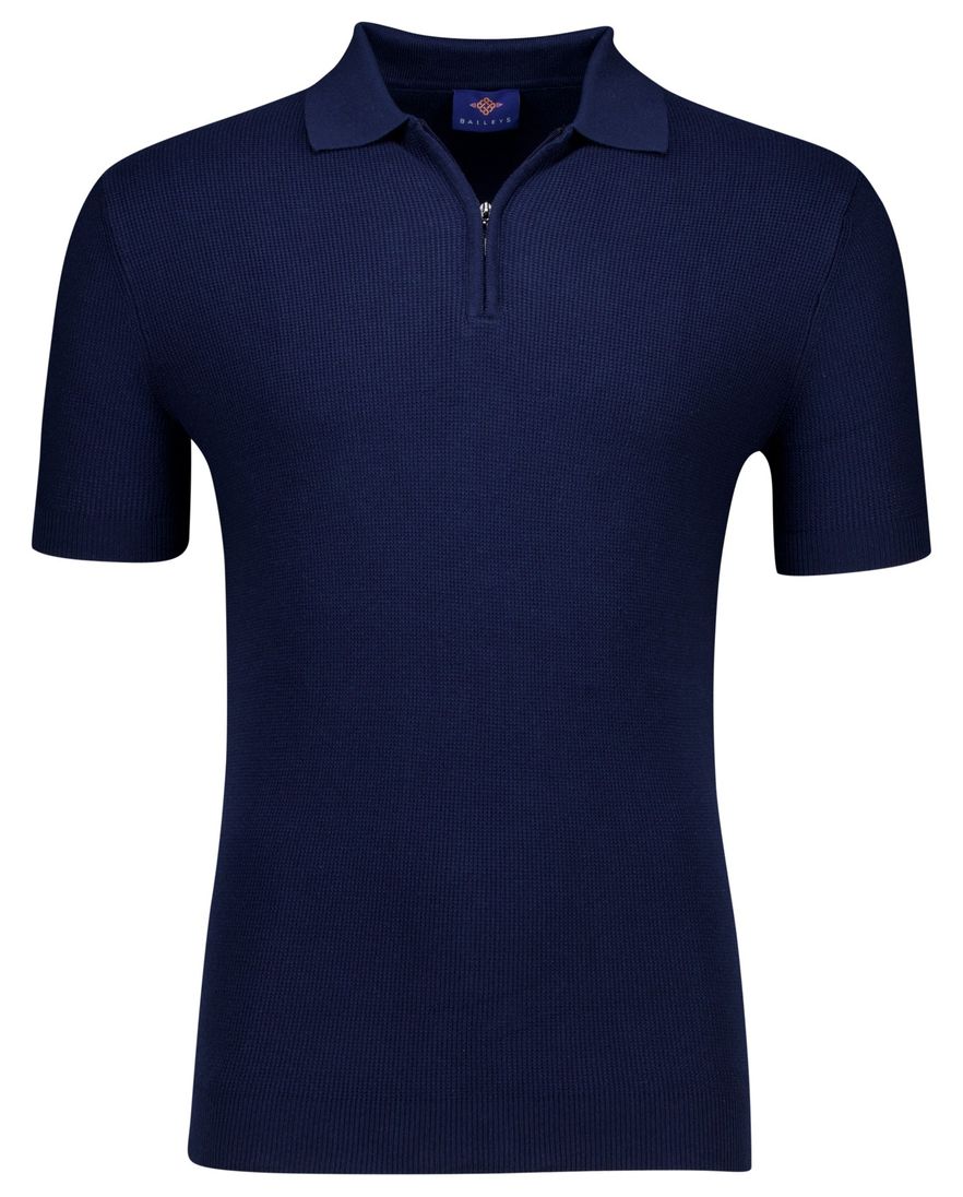 Baileys polo effen donkerblauw met rits normale fit