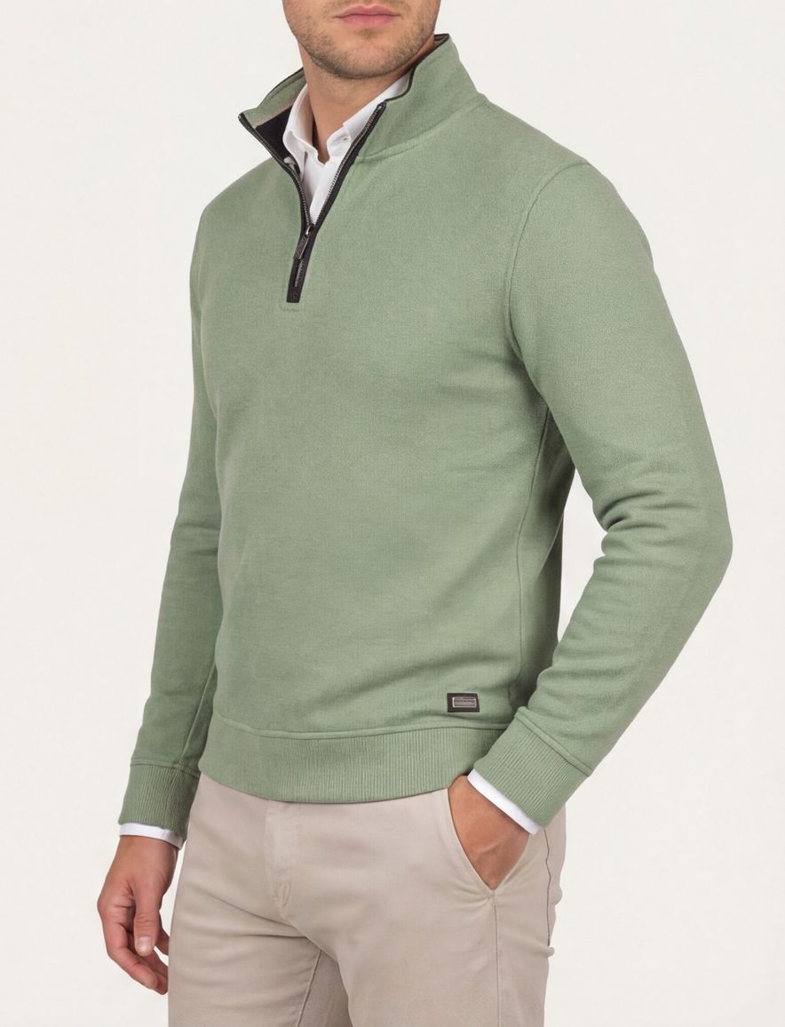 Baileys trui half zip groen katoen