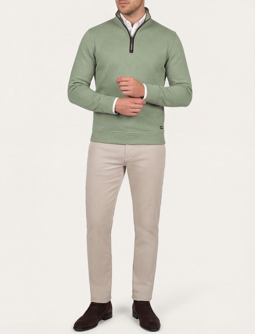 Baileys trui half zip groen katoen