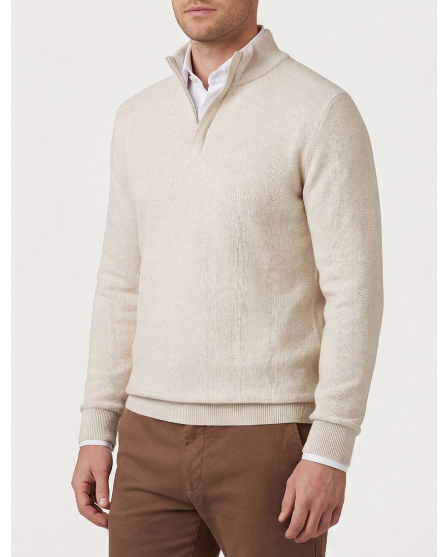 Baileys trui half zipper beige lange mouw